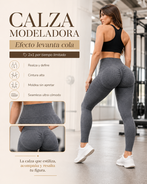 Calza Modeladora Seamless Gris 2x1 – Efecto Levanta Cola