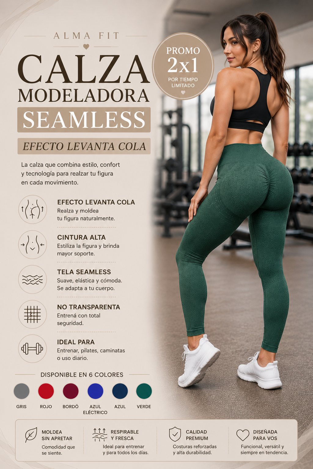 Calza Modeladora Seamless 2x1 – Efecto Levanta Cola